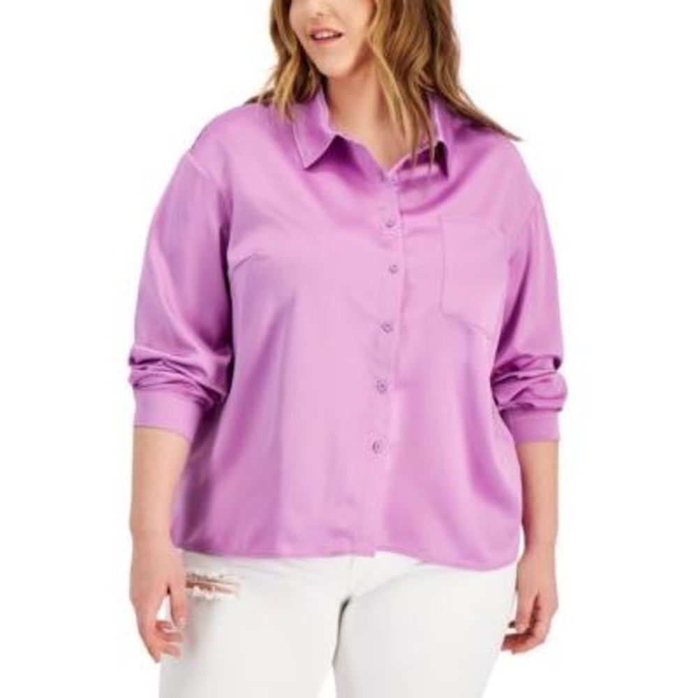 MSRP $49 Love, Fire Trendy Plus Size Hammered-Satin African Purple Size 1X